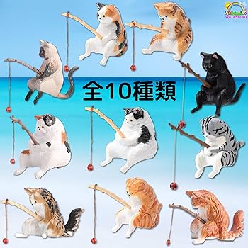 Amazon.co.jp: WATASHINO 猫 フィギュア 釣り猫 置物 水槽オブジェ