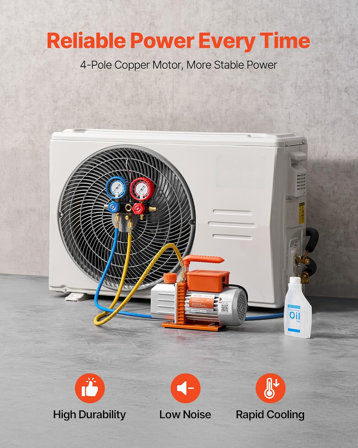 VEVOR AC Vacuum Pump and Gauge Set, 4.5 CFM 1/3 HP, Single Stage Rotary Vane HVAC Vacuum Pump, A/C Manifold Gauge Kit, for R134a R22 R410a R1234YF R32, with Carry Bag, for Auto HVAC Air Conditioning