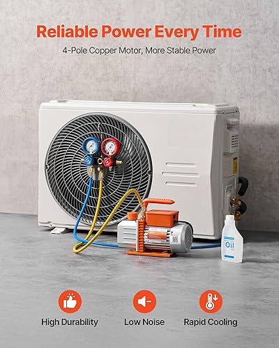 Miniatura 3 de VEVOR Bomba de vacío y juego de manómetros AC, 4.5 CFM 1/3 HP, bomba de vacío HVAC de paletas rotativas de una sola etapa, juego de manómetros