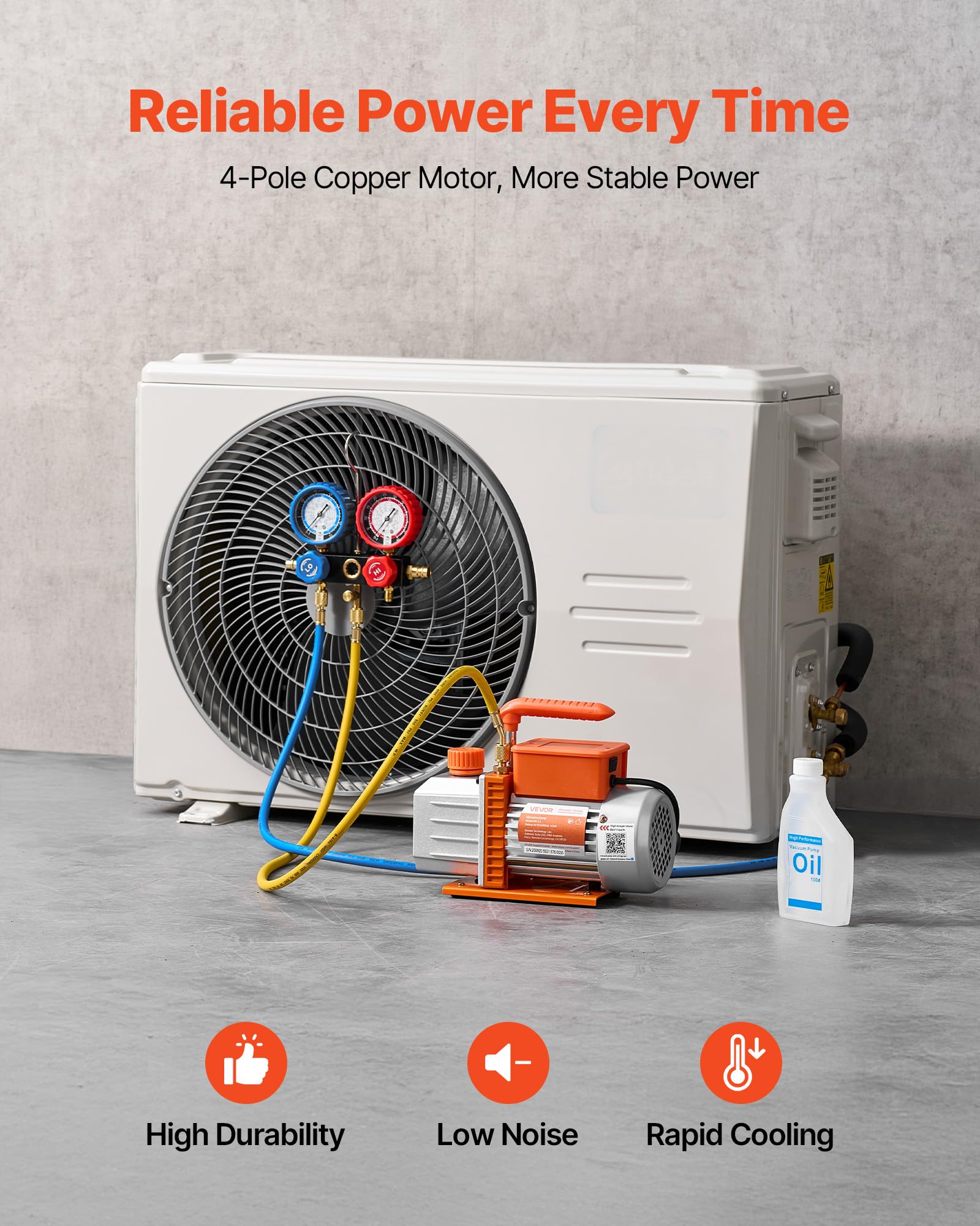 VEVOR Set Pompa per Vuoto e Manometro AC 4,5 CFM 127 L/min, Pompa per Vuoto HVAC a Palette Rotanti Monostadio, Kit Manometro per R134a R22 R410a R1234YF R32, con per HVAC per Auto