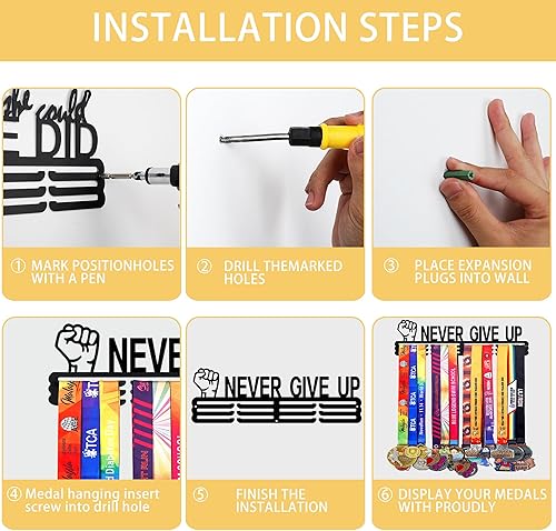 Vista 40 de Goutoports Estante de exhibición para colgar medallas, organizador personalizado de cinta de premios para corredores de carreras deportivas, placas