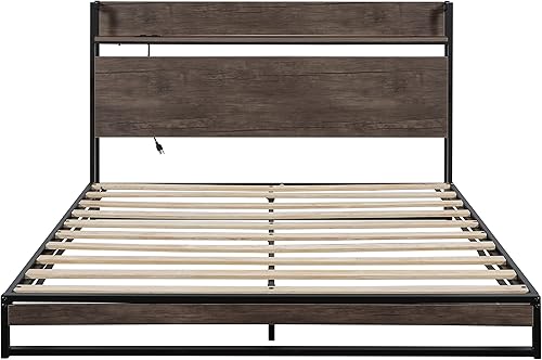 Miniatura 6 de Base de cama de plataforma tamaño Queen con cabecera de madera almacenamiento debajo de la cama no necesita somier sin ruido