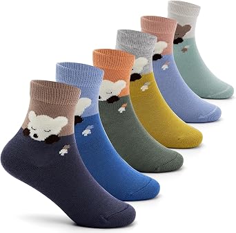 Aisyee Boys Cotton Crew Socks Kids Seamless Toe Socks Colorful Quarter Socks 6 Pack