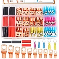 Vista 10 de mankk - 230 piezas de terminales de anillo de cobre para cables de AWG 1 2 4 6 8 1/0 2/0 calibre, conectores de terminal de batería, conectores