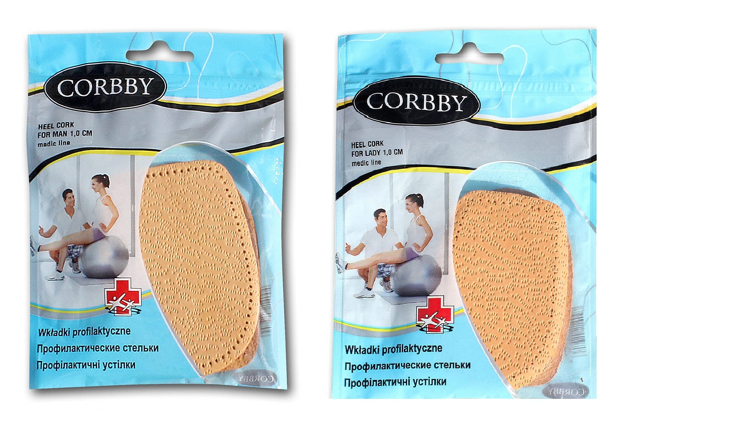 Corbby Medic LINE Heel Shoes Insoles Natural Leather and Cork Elegant for Lady & Man - 1.0 cm - Foot Protection Shock Absorbing (for Men)