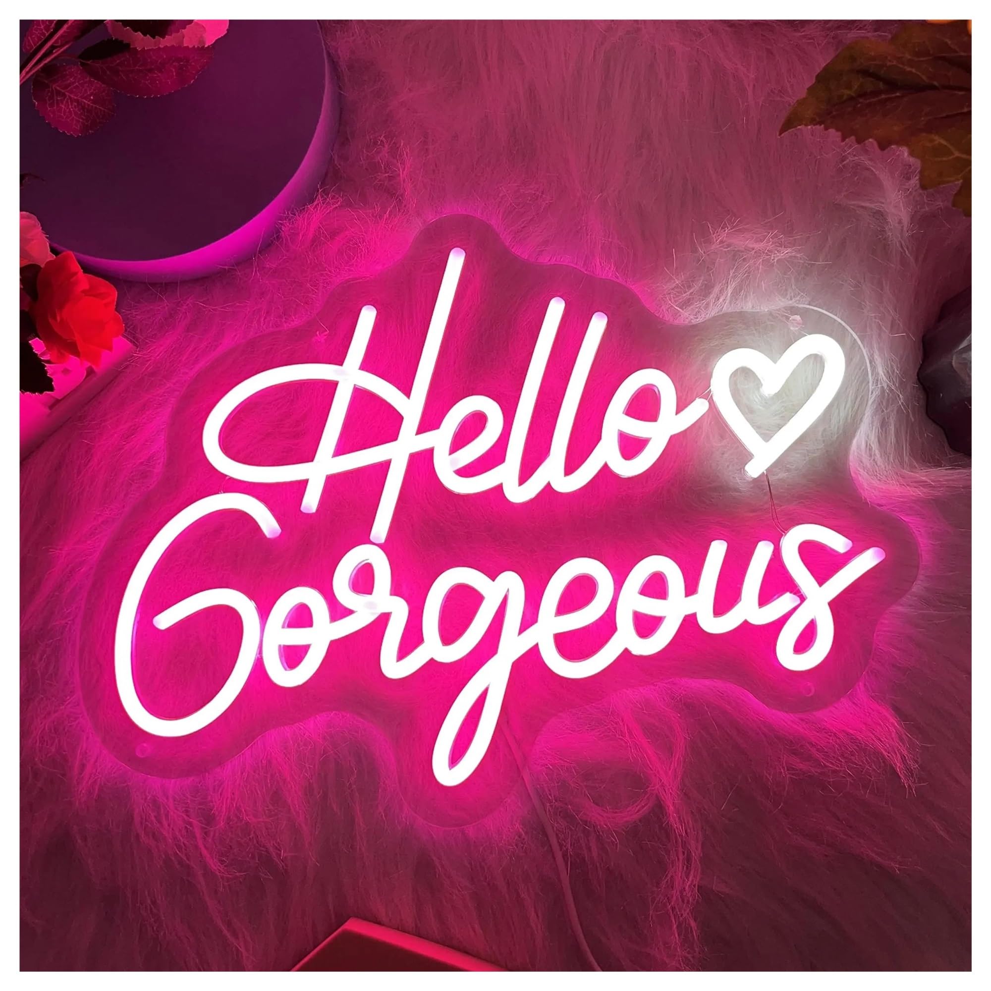 LEMST Signs Lamp Hello Gorgeous Neon Sign Wall Decor for Bedroom/Bar/Shop, Romantic Acrylic Light, Home Party Decoration 40.6cmх30.5cm