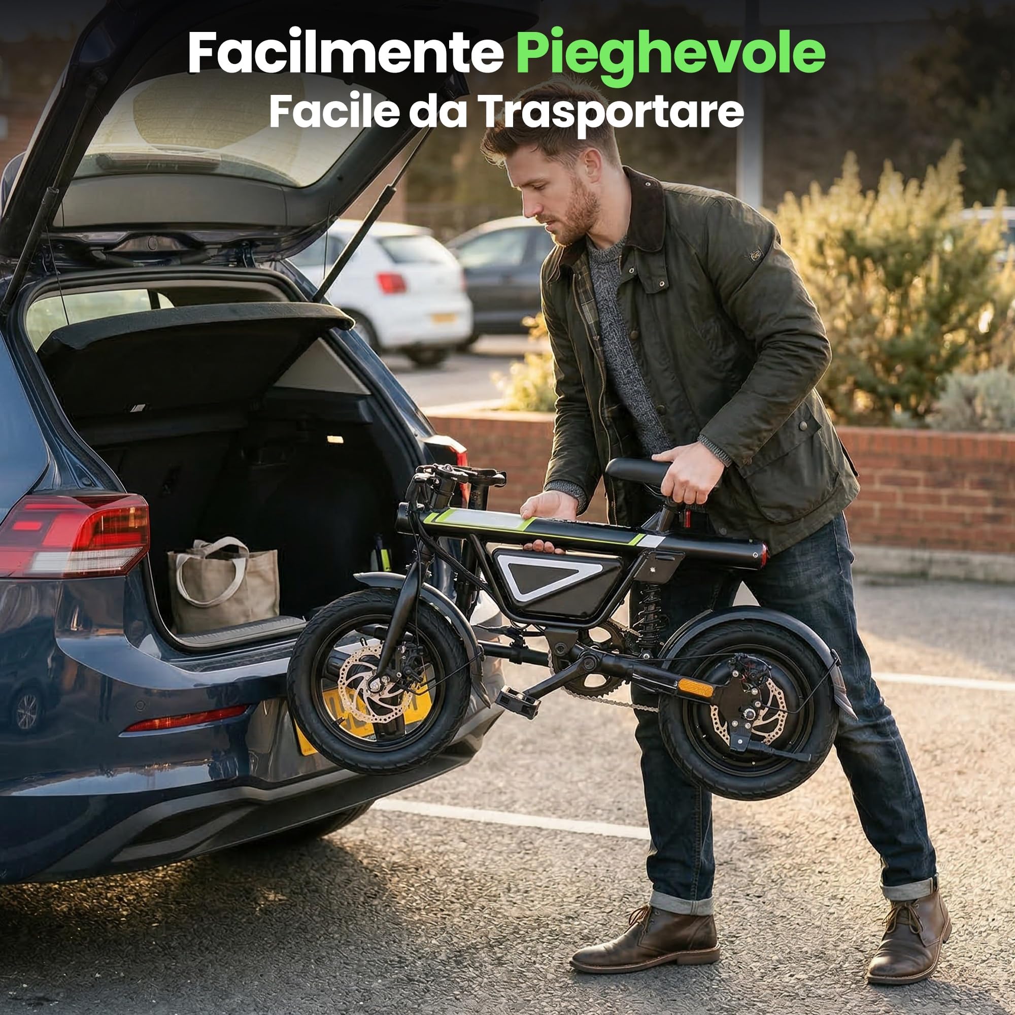 Finbike Bici Elettrica Pieghevole 14", 432WH Batteria, Autonomia di 30-50 KM, Motore 250W, E-Bike per Adulti e Adolescente, Carico 120kg, 10/15/25KM/H