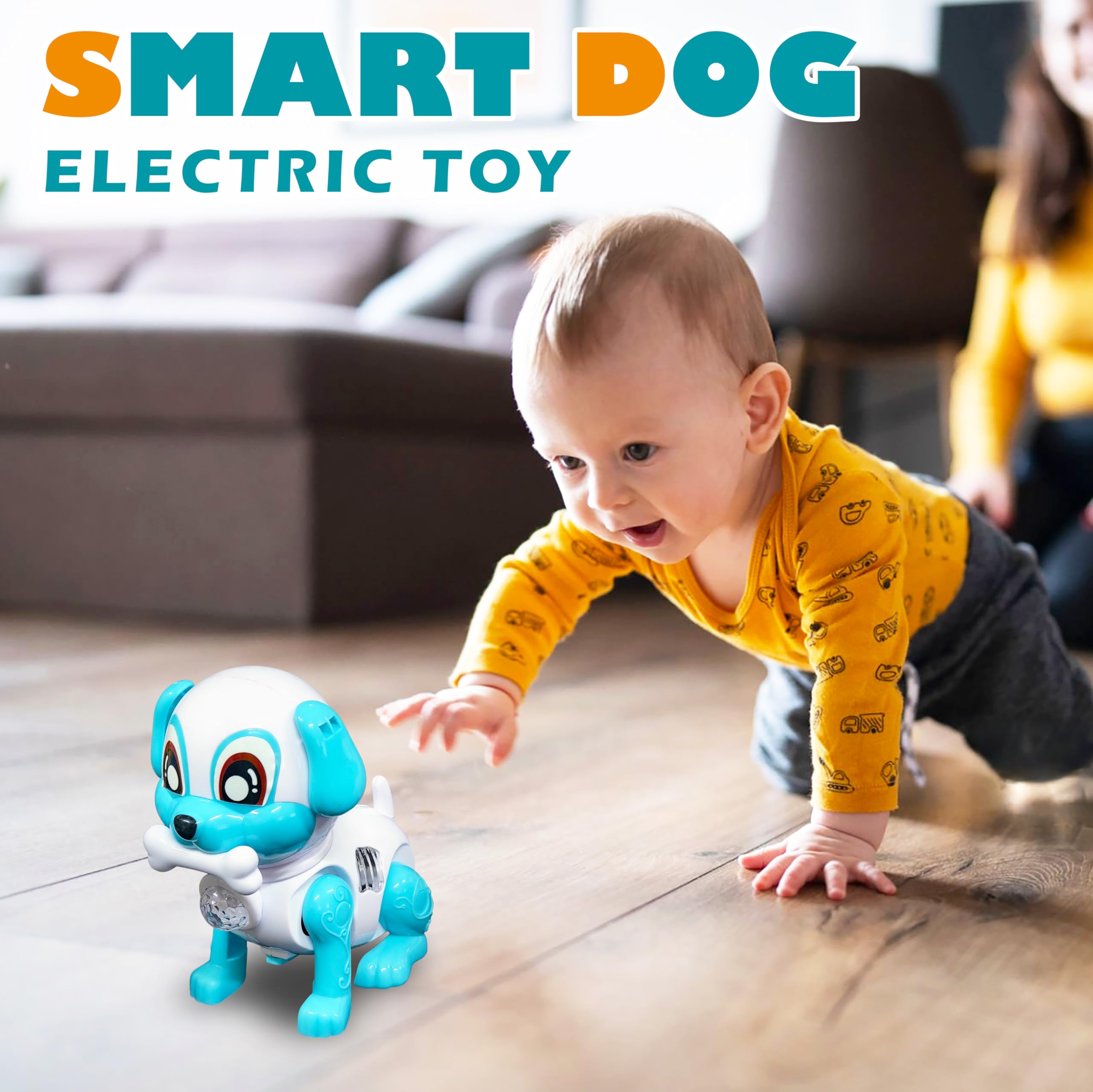 VGRASSP Electric Walking Bone Dog Toy for Kids - Musical Puppy with LED Lights, Music and Bouncing Walk Function - Birthday Gift for Boys and Girls - Color As Per Stock