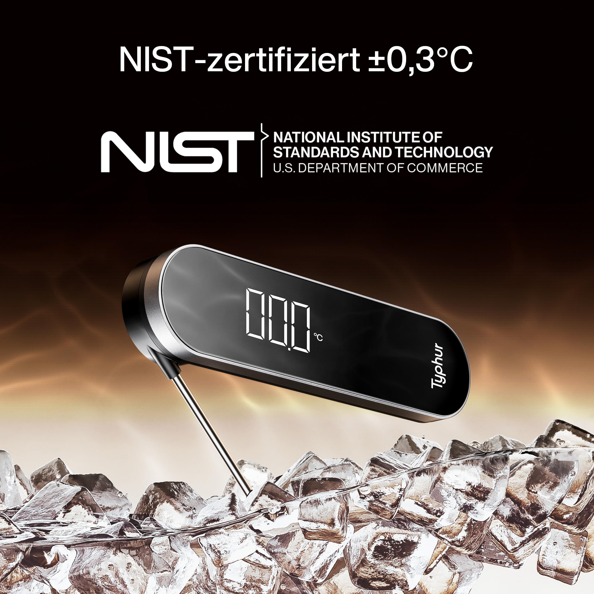 Typhur InstaProbe Core Profi Fleischthermometer Digital 0,5s Sofortanzeige | ±0,3°C Genauigkeit, NIST & NSF Zertifiziert, IP67, 180° Drehbildschirm, Magnethalter, Grillthermometer, Bratenthermometer