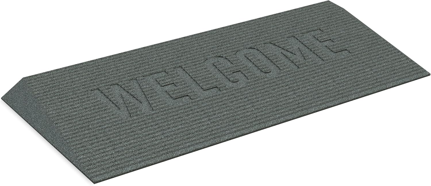 EZ-ACCESS - Transitions Angled Welcome Entry Mat, Non Slip Rubber Threshold Ramp for Doorways, Indoor & Outdoor Door Ramp for Wheelchair Access, Safer Home Floor Mats - Made in USA (Gray, 1.75-in)