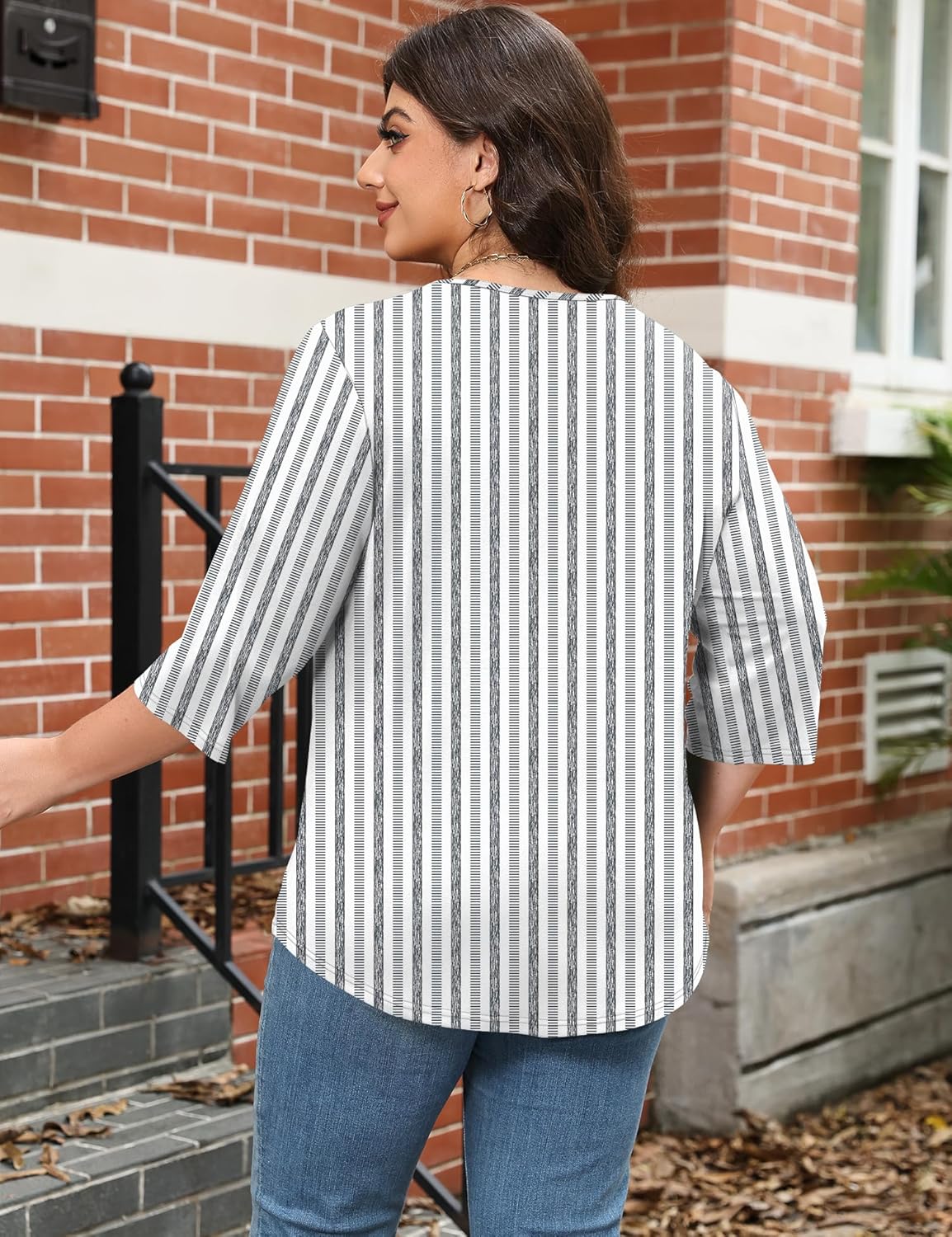 LOMON Womens Plus Size Tops 3/4 Length Sleeve T Shirts Asymmetrical Neck Blouses for Women Fashion 2026 - Image 5