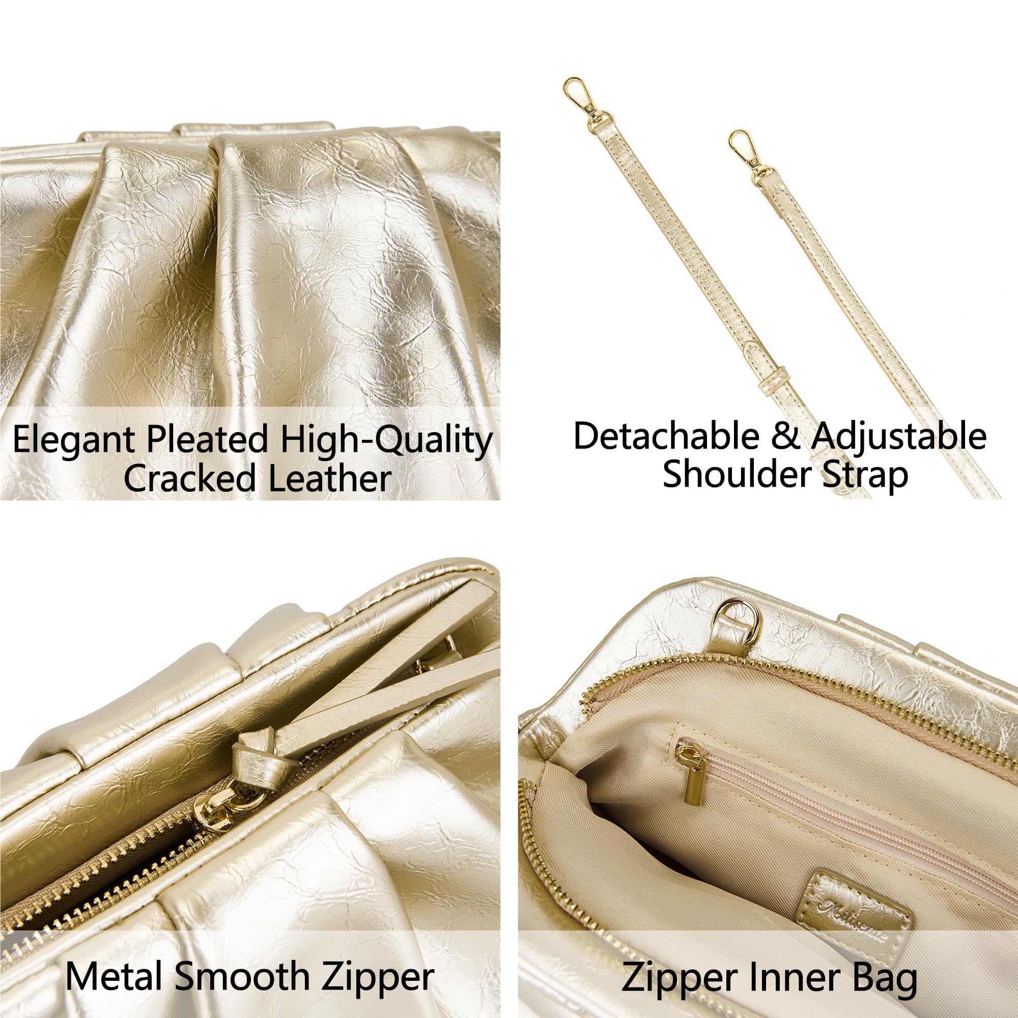 Damen Clutch Cloud Pleated Abendtasche Elegante Tasche Klein Handtasche PU Leder Schultertasche für Hochzeit mit Reißverschluss
