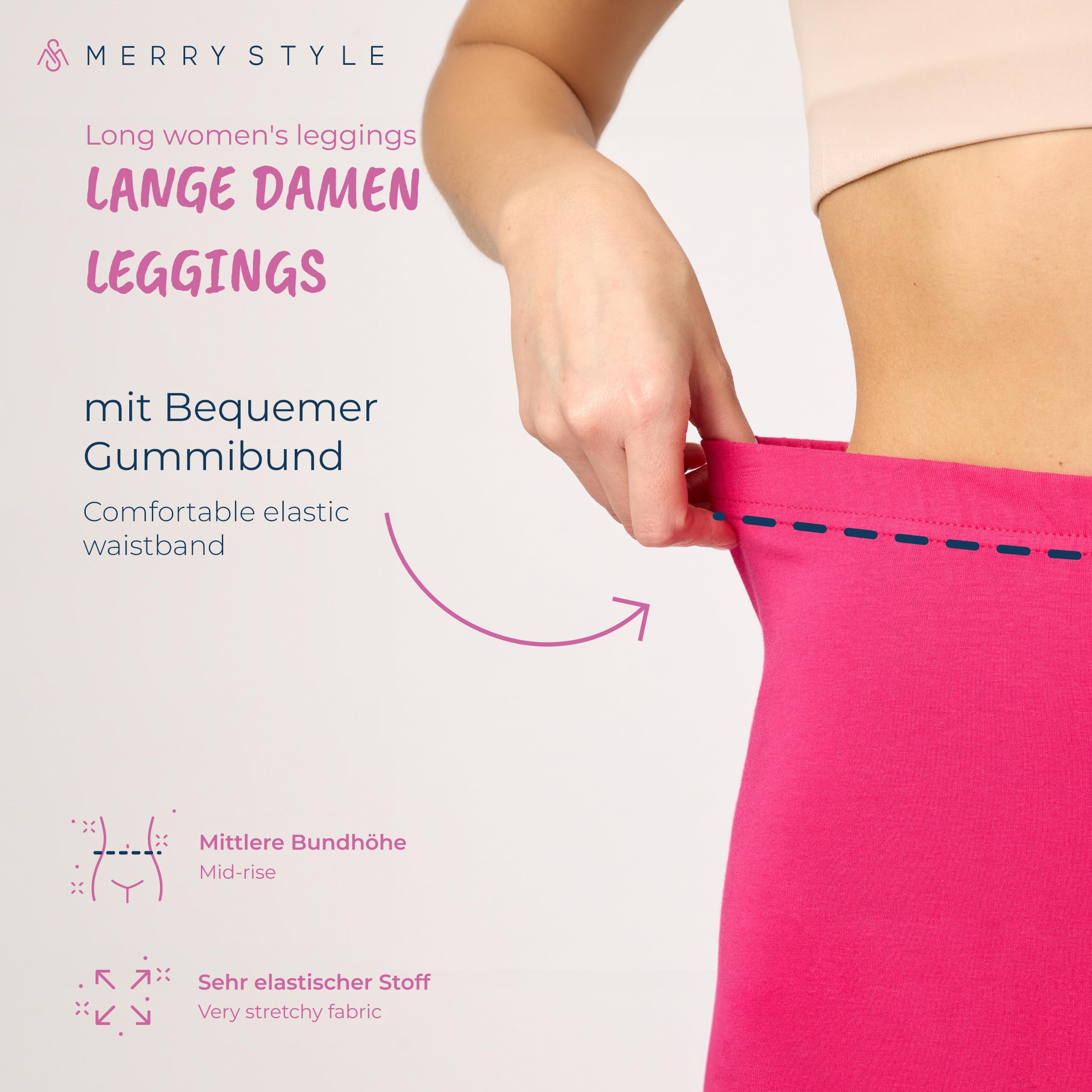 Merry Style Lunghi Leggings Fuseaux Sportivi da Donna Pratico Modello a Vita Alta in Cotone Naturale MS10-198