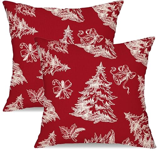 Rguct Juego de 2 fundas de almohada para árbol de Navidad de 18 x 18 pulgadas, decoraciones navideñas de invierno para sofá de casa de campo