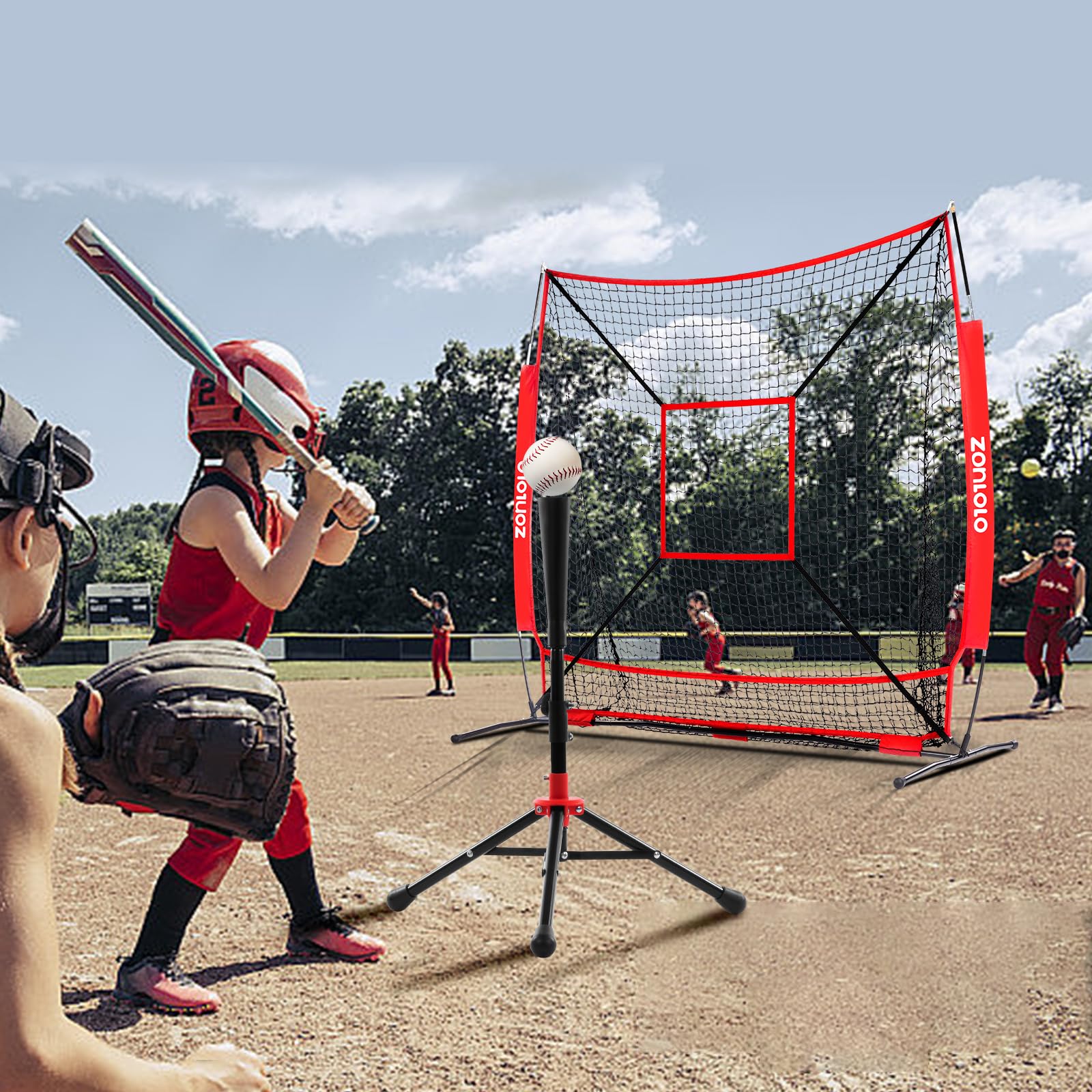 Rete da baseball e softball per pratica domestica 1,8 x 1,8 m con tee e supporto regolabile