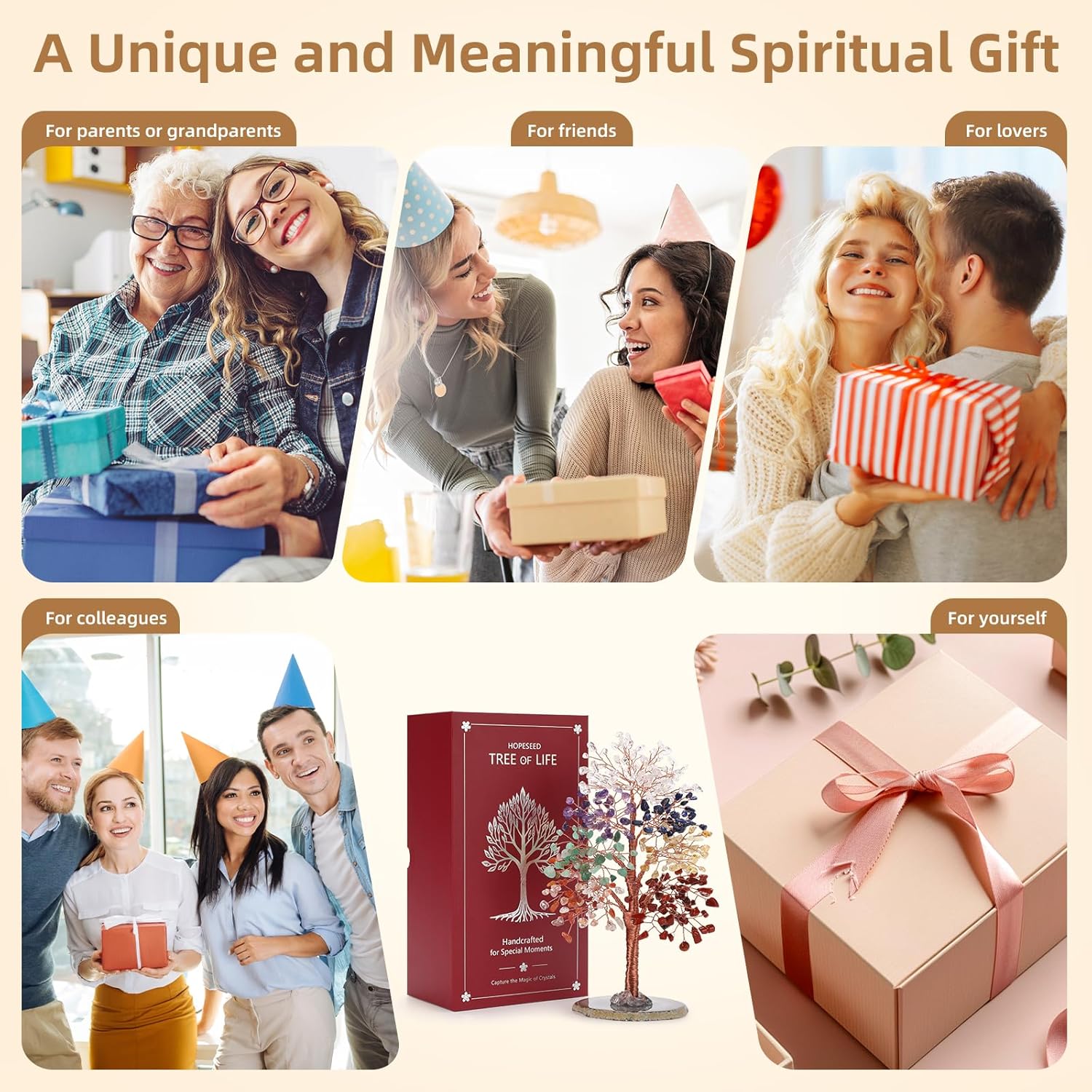 Hopeseed 7 Chakra Crystal Tree of Life Handmade Bonsai Healing Crystal Trees for Home, Desk, Living Room, Office Decor for Positive Energy, Good Luck Birthday Gifts for Women, Mom, Men - Image 6