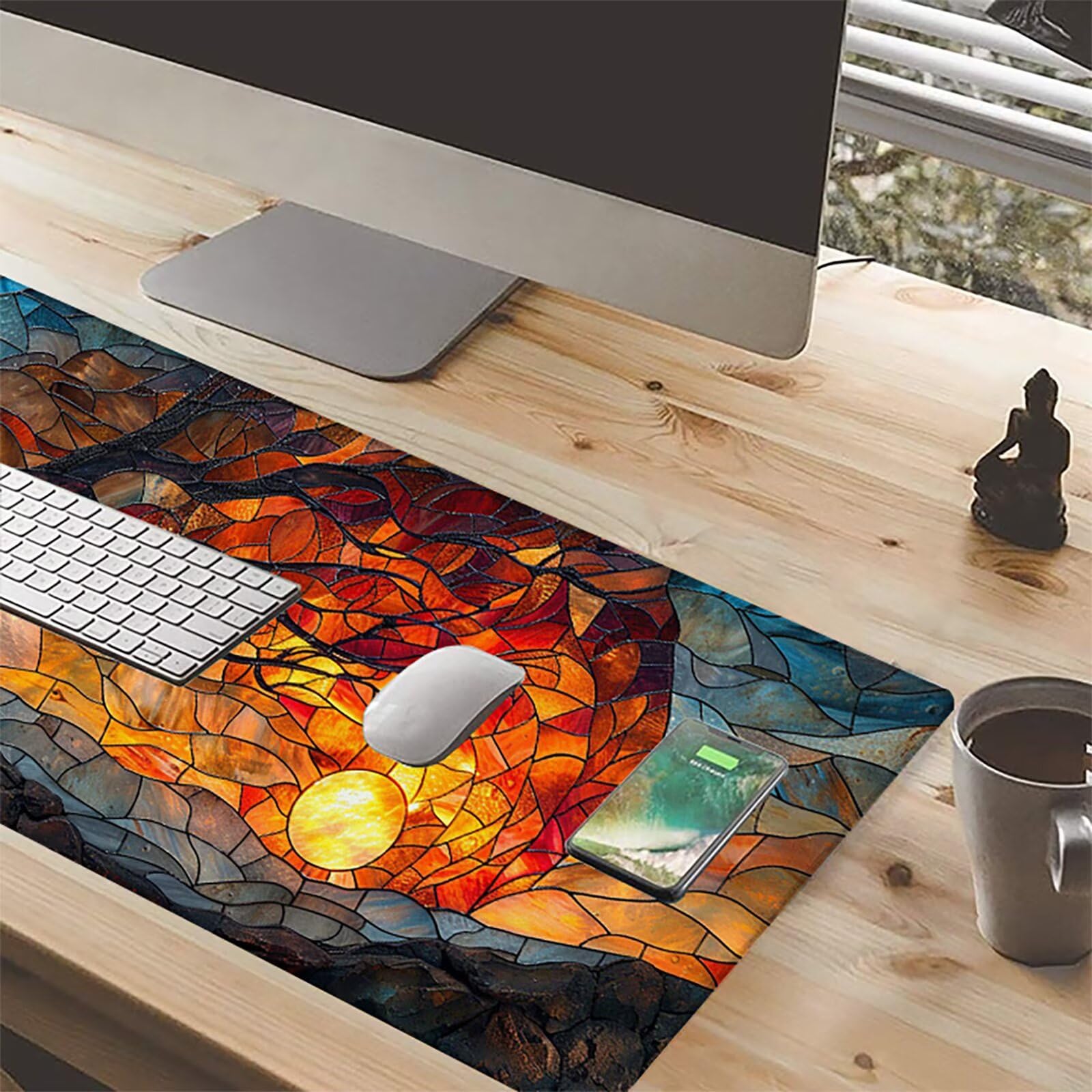 áRbol Alfombrilla Ratón Gaming XXL 1500 x 800 mm, Alfombrilla Gaming Amarillo Mousepad con Base de Goma Antideslizante, Impermeable Desk Mat para Teclado y Raton, Accesorios Gaming, Regalos Z-9