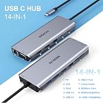 14 en 1 USB-C Station d'accueil - Dual Monitor Portable Dock avec 2 HDMI, VGA, 5 USB, SD/TF pour ordinateurs portables Dell/Surface/HP/Lenovo