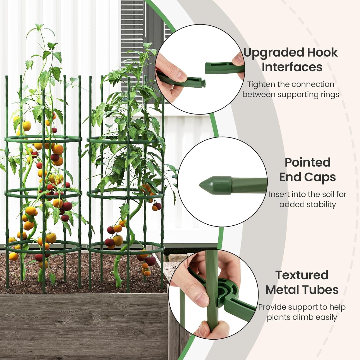 Giantex 3-Pack Tomato Cages, 60.5”Hx20” PE-Coated Metal Plant Cages & Supports w/Adjustable Height, 2-in-1 Round Trellis for Climbing Flower Vegetable Fruit, Potted Plant