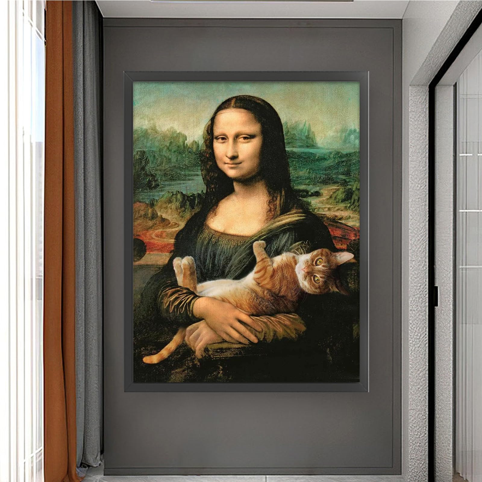 Kexpery Mona Lisa Cat zestaw do haftu krzyżykowego 14CT duży format 65x40cm dla początkujących DIY rzemiosło dekoracji