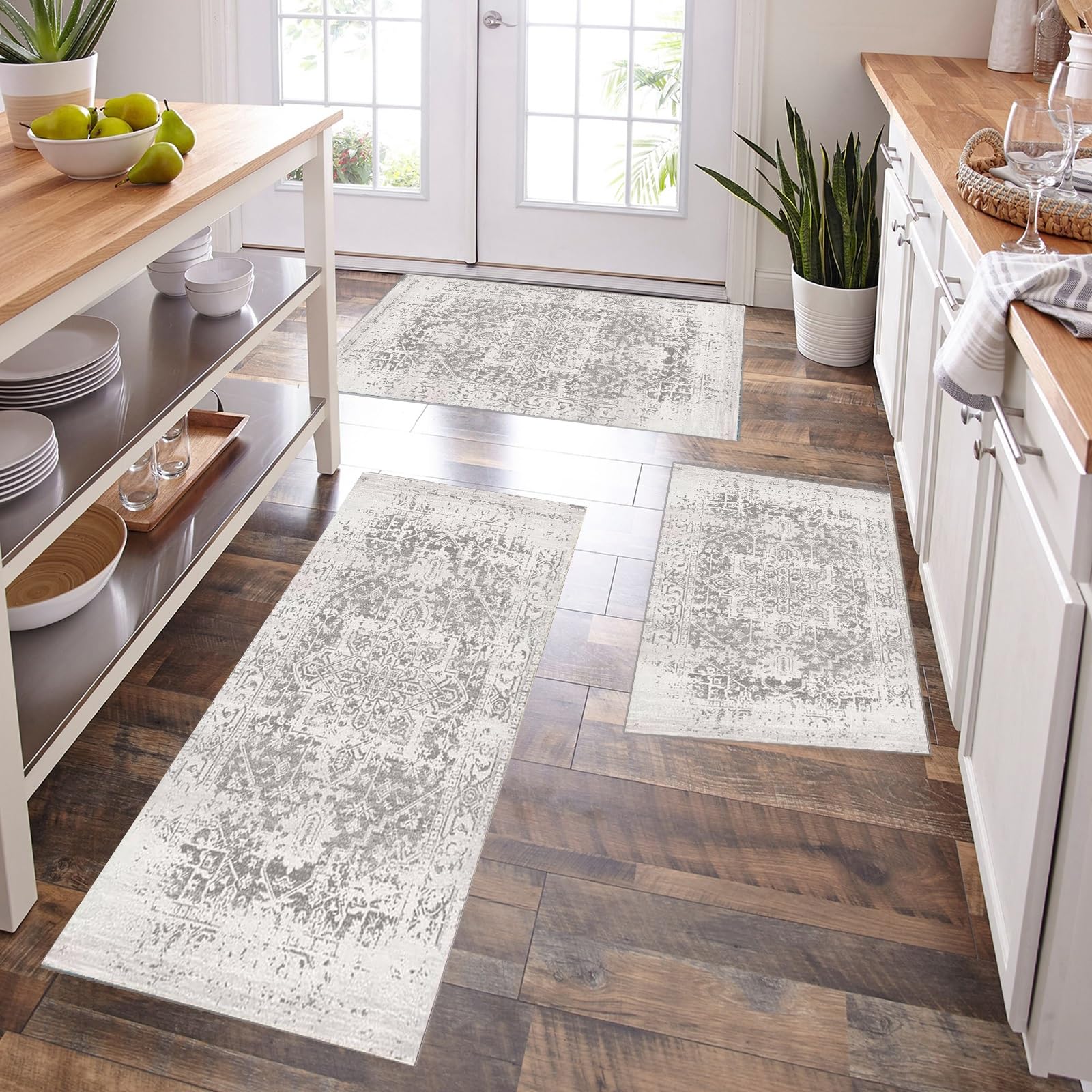 Teppich Läufer 90x400cm rutschfest Küchen Teppich, Waschbar Polyester Boho Flur Küchenläufer für Korridor, Modern Vintage Kücheläufer Teppichläufer für Wohnzimmer, Küche, Anpassbar