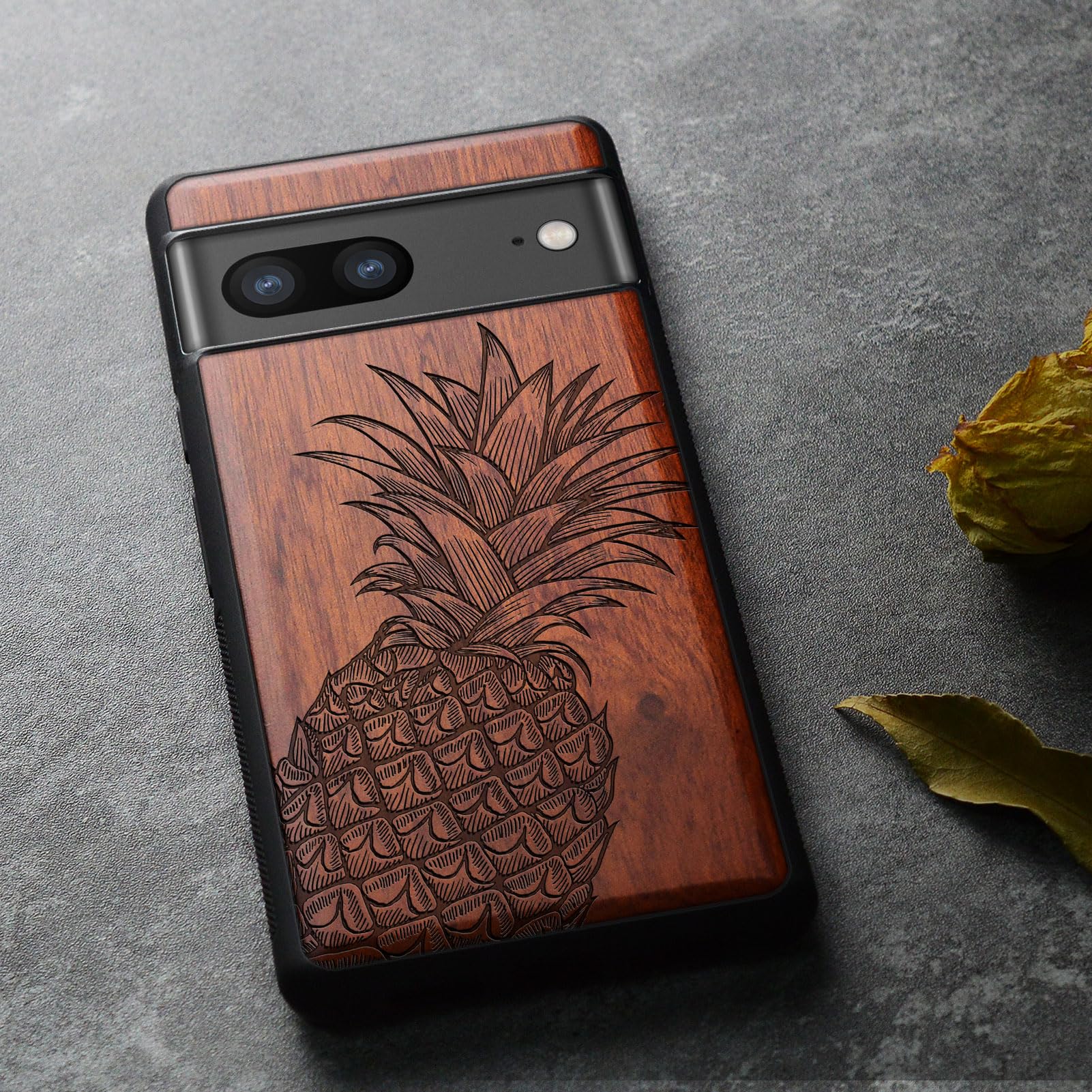 Carveit Custodia in Legno per Google Pixel 8 Pro Cover, Paraurti Robusto TPU Case, Antiurto Protezione Compatibile con Pixel 8 Pro Custodia (Rosea-Arte dei graffiti in corsiva