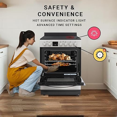 Miniatura 9 de Equator ECR 204 - Cocina eléctrica de 20 pulgadas en acero inoxidable, 4 quemadores de cerámica, horno de convección y función de freír de aire,