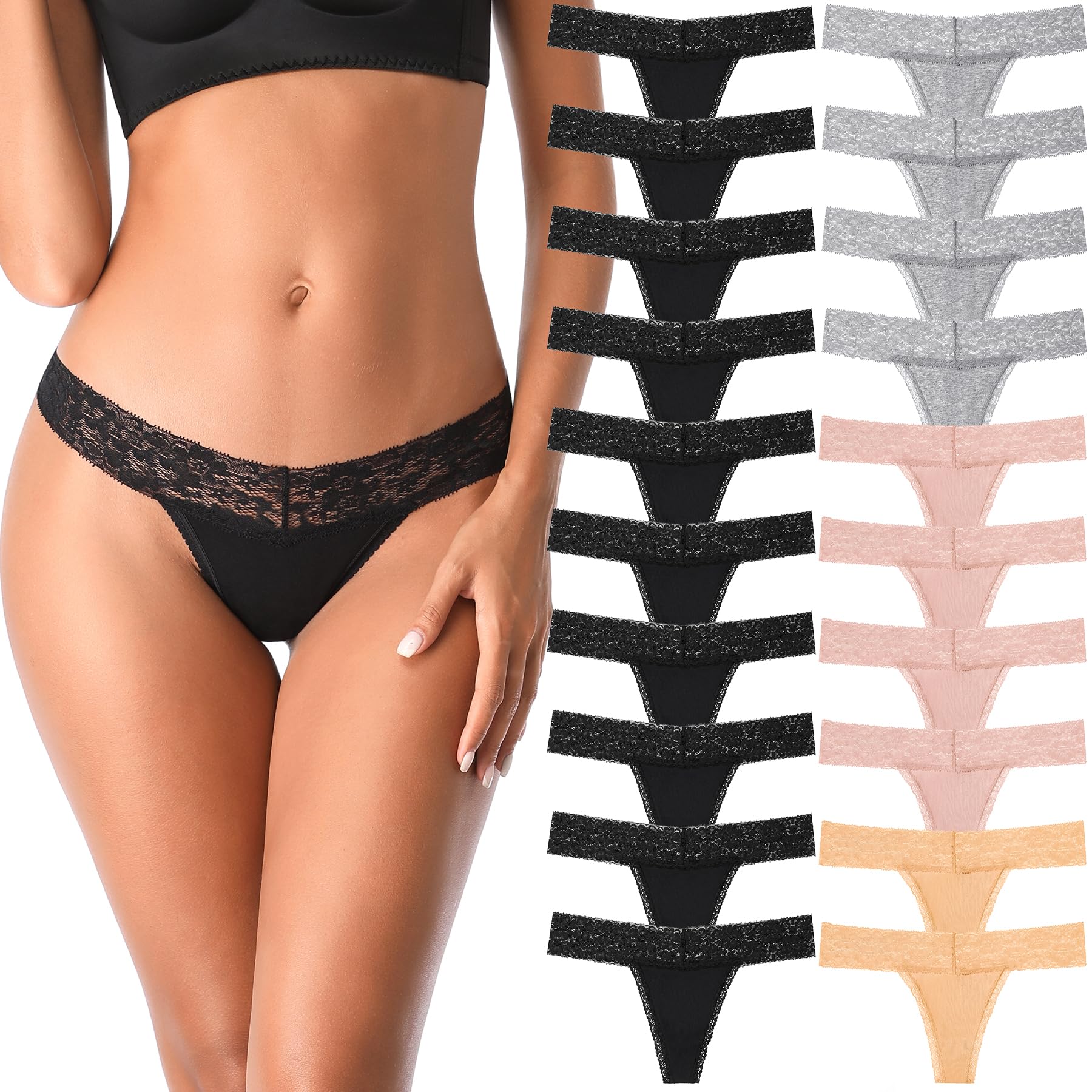 Tangas de algodón para mujer, espalda en T, transpirables, cómodas, transparentes, paquete de encaje sin costuras