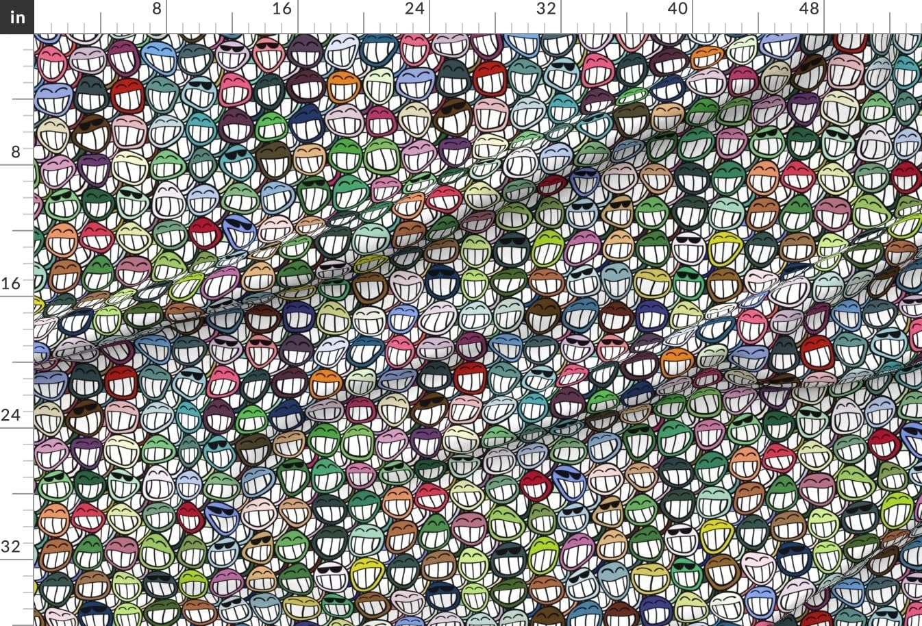 Spoonflower Fabric - Smile Emojis White Green Teeth Cartoon Dental Dentist Printed on Minky Fabric by The Yard - Sewing Baby Blankets Quilt Backing Plush