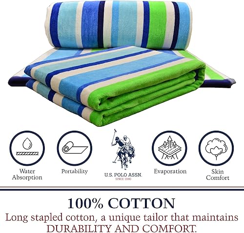Miniatura 5 de U.S. Polo Assn. Toalla de playa de gran tamaño (40 x 70 pulgadas), diseño náutico a rayas, de lujo, algodón de felpa de calidad de hotel para baño,