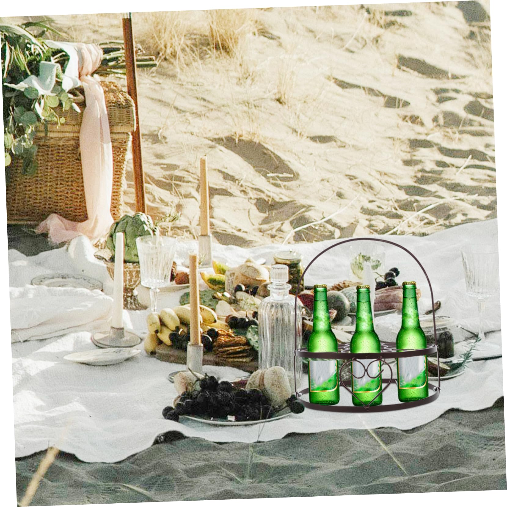 Tragbarer Bierkorb aus Metall Bierflaschenhalter mit Henkel für 7 Flaschen Getränkeaufbewahrungskorb für Picknick und Outdoor Einsatz