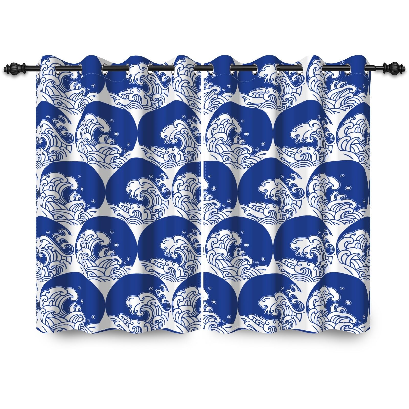 135x229cm Tenda oscurante a onde Navy Stile giapponese Surf Ocean Modello artistico Tende Isolamento termico per finestre occhielli per Soggiorno Camera da letto Sala da pranzo,2 Pannello