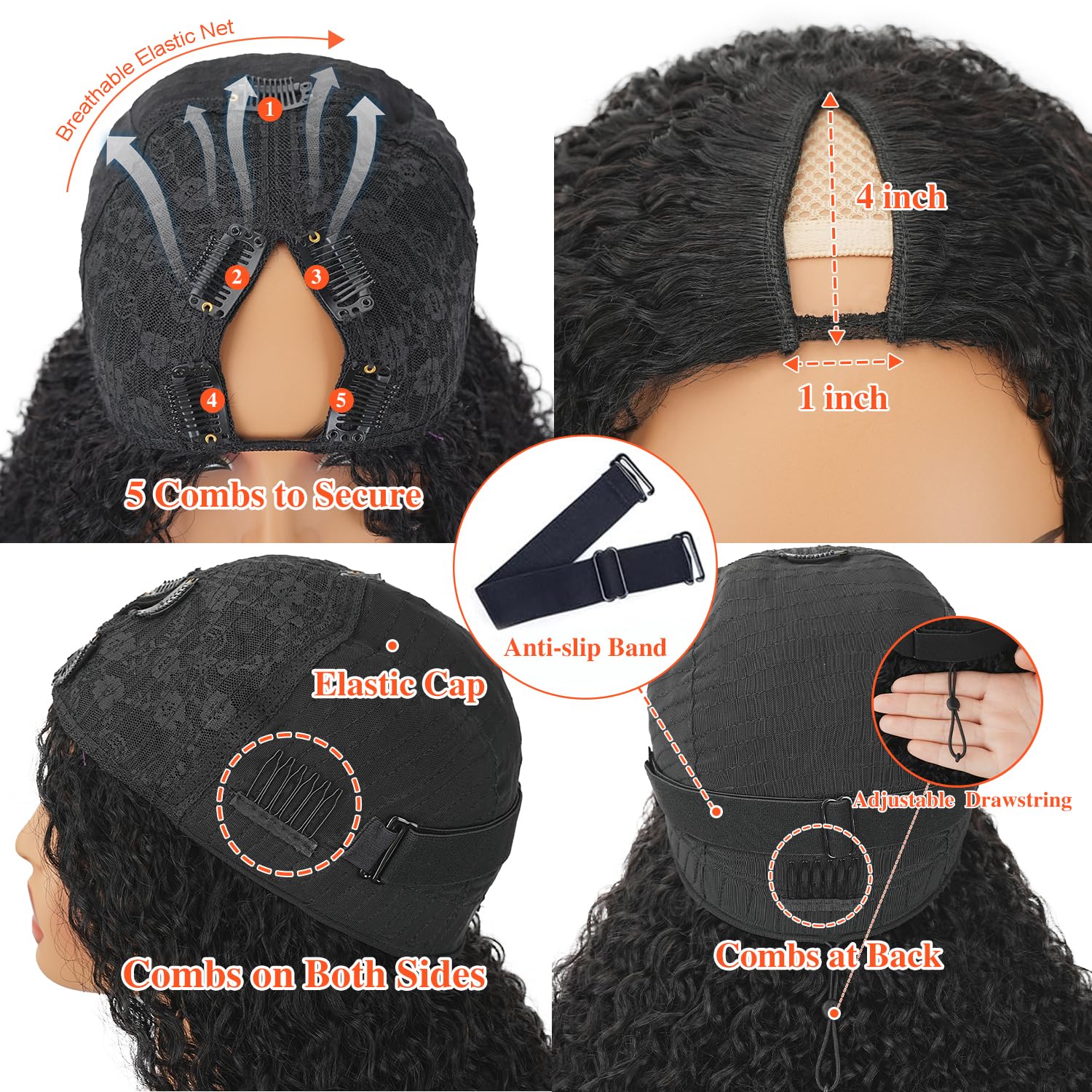Xagujpo V Part Wig Human Hair Curly Upgrade U Part With Adjustable Drawstring 250% Density Kinky Curly V Shape Clip In Half Wig For Women Natural Color 26 Inch
