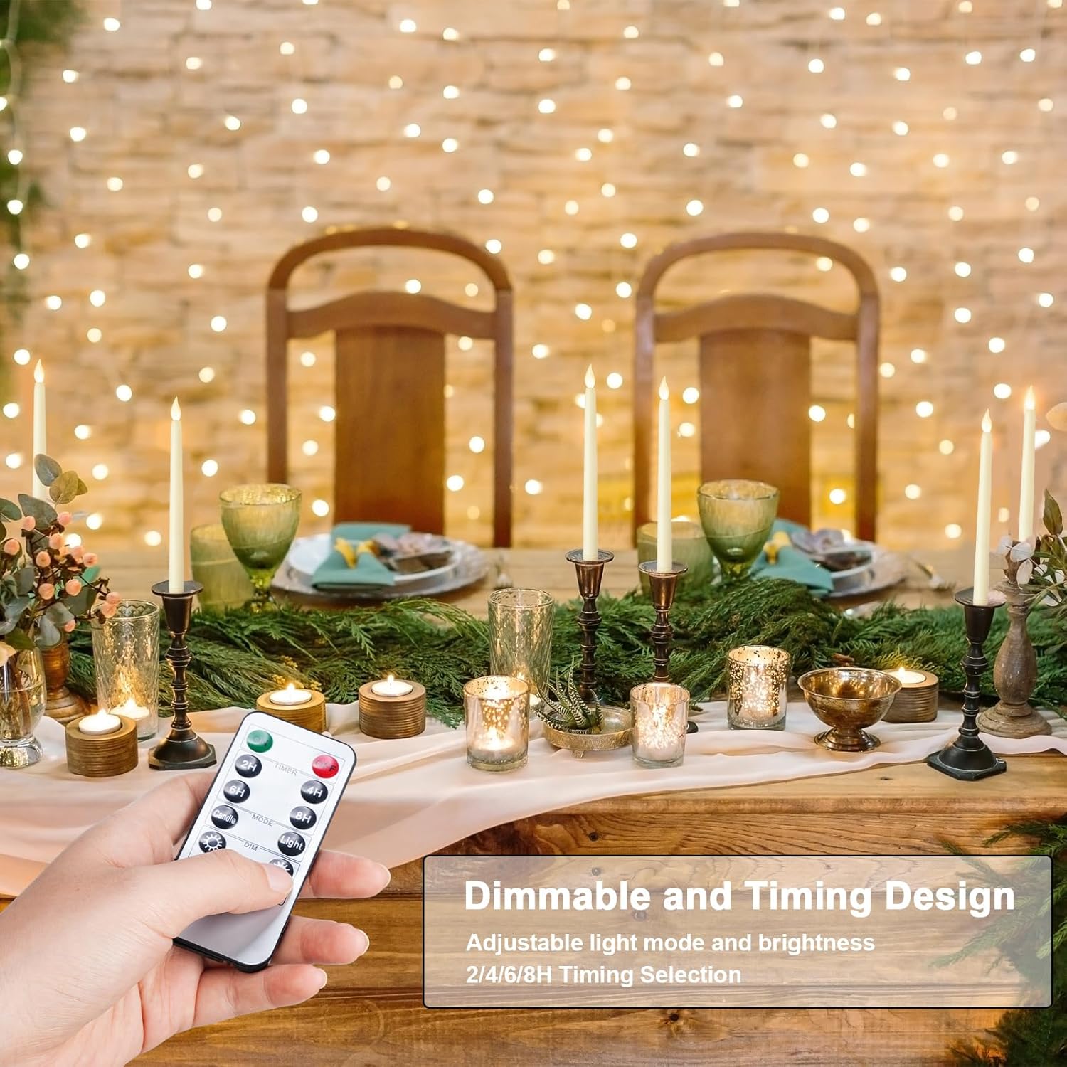 Baquler 120 Pcs Flameless Taper Candles with Remote and Timer 11" Battery Operated Candlesticks LED Flickering Faux Candles Warm Light for Wedding Holiday Party Home Decor - Image 6