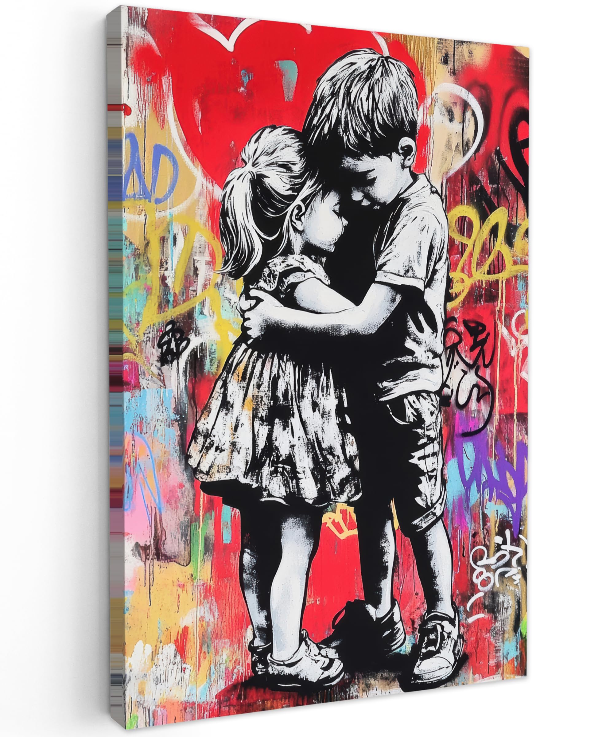 MuchoWow© Bilder 60x90 cm Wohnzimmer Deko Modern Wandbild Kunstdruck auf Leinwand Bild Schlafzimmer über Bett Room Decor Geschenke Graffiti - Schwarz und Weiß - Straßenkunst