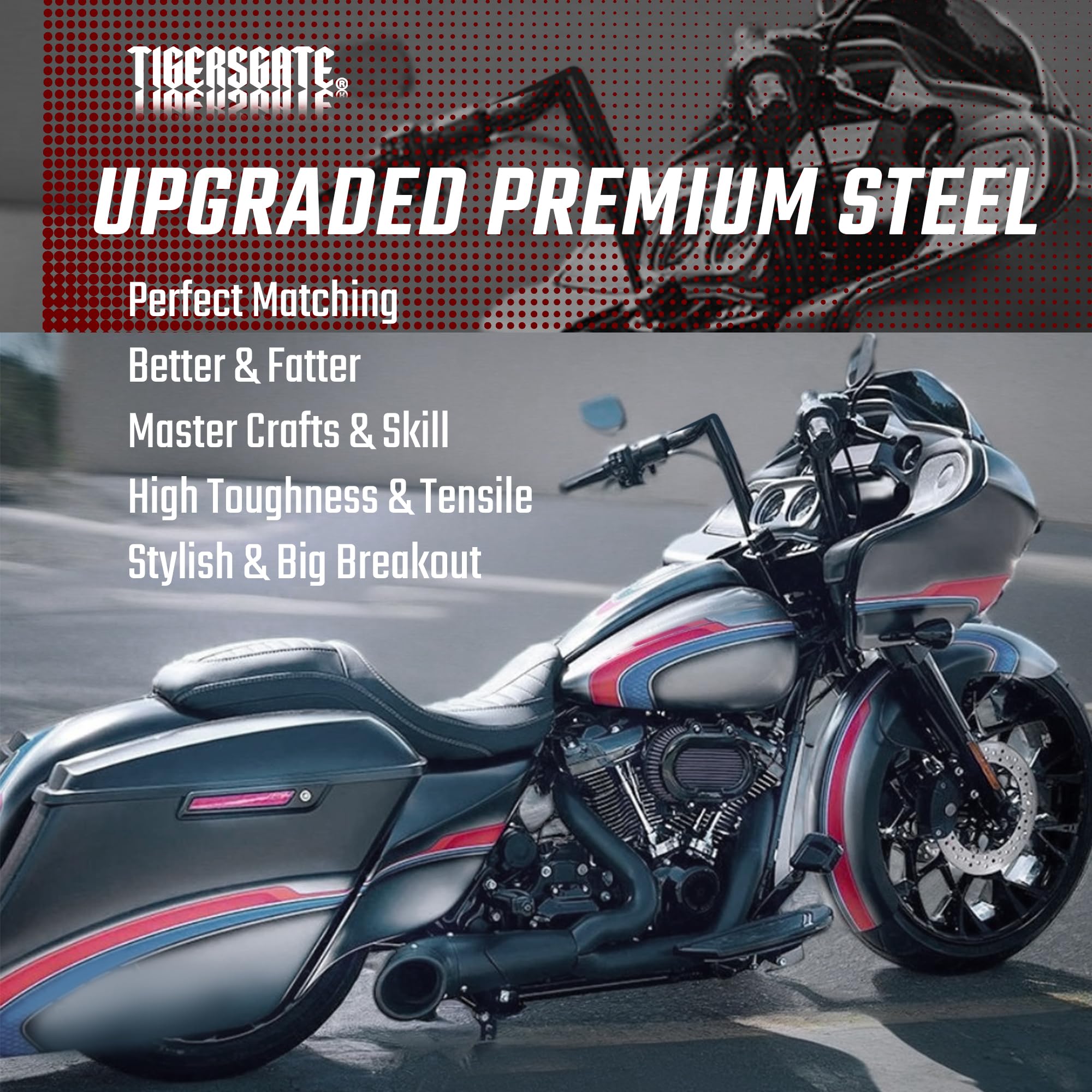 TIGERSGATE Prewired 12" Rise Road Glide Handlebar 1.5" Fat CanBus & Throttle by Wire & Heated