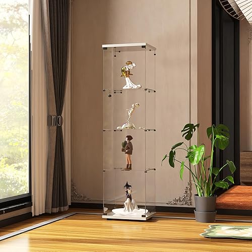 Miniatura 7 de Vitrina de vidrio de 4 niveles con cerradura de metal, Vitrinas Curio de Vidrio Templado de 5mm para Colección, Vitrina de cristal de pie tipo
