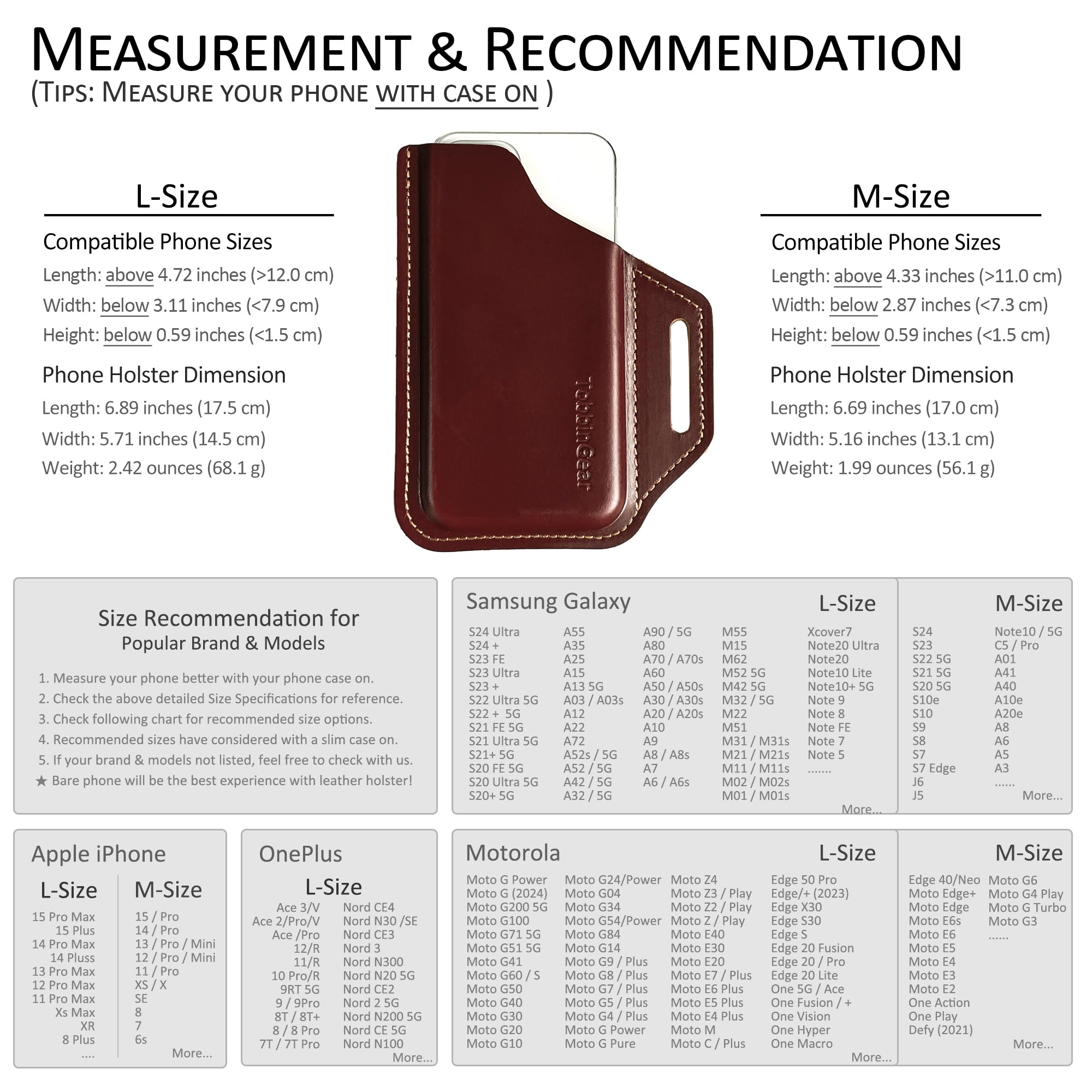 TobbinGear Ledergürtel-Handytasche, Linkshänder, Leder-Handy-Holster, universelle Handytasche mit Gürtelschlaufen, für Damen und Herren, Kaffee, groß