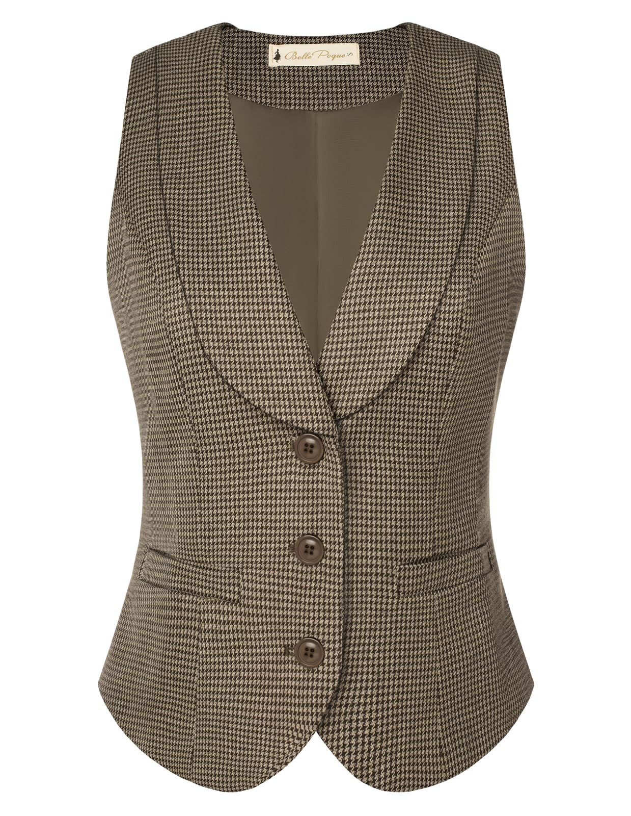 Belle Poque Vintage Lapel Collar Suit Vest Tops for Women V Neck Sleeveless Work Dressy Waistcoat Blazer with