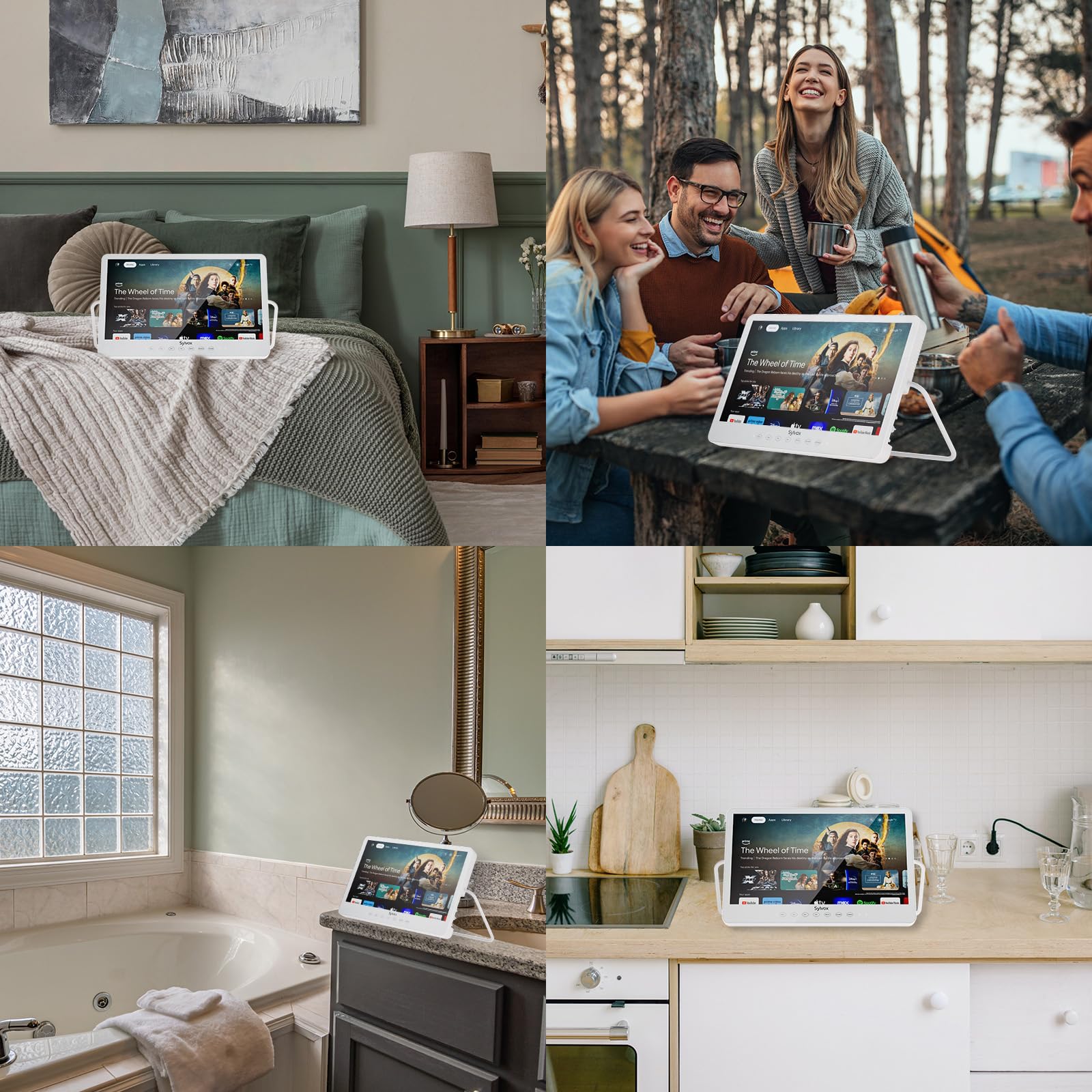 SYLVOX Televisor portátil de 15,6 pulgadas | Google TV, batería de 10000 mAh (6 h de tiempo de funcionamiento) | IP66 resistente al agua | USB, WiFi, Bluetooth | 12 V pequeño televisor exterior para