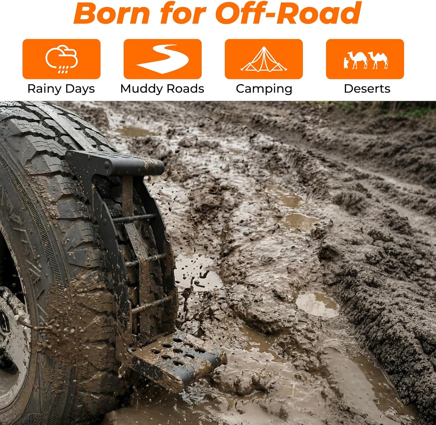 Spare Tired Step for SUV, Truck and RV with 5m Ratchet Strap Fit for 24"-35" Tires, Heavy Duty Off-Road Rear Spare Wheel Ladder with Anti-Slip Steps, Portable Car Rooftop Step, No Drill Install
