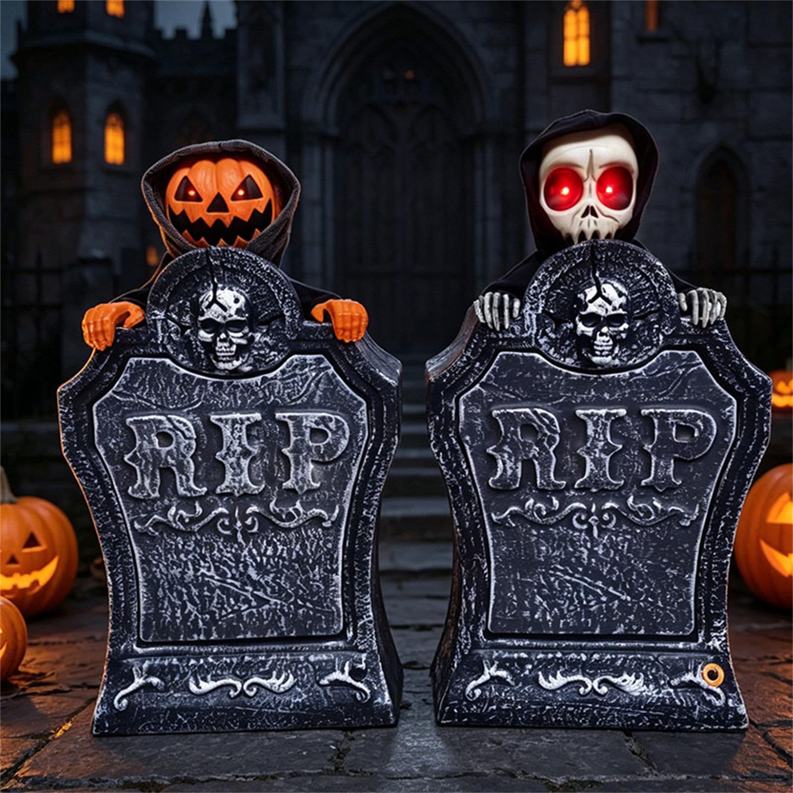 Lapide Animata alimentata a Batteria con Occhio Luminoso e Colonna Sonora inquietante per Ornamento Realistico Halloween, Pennarello parlante Luminoso