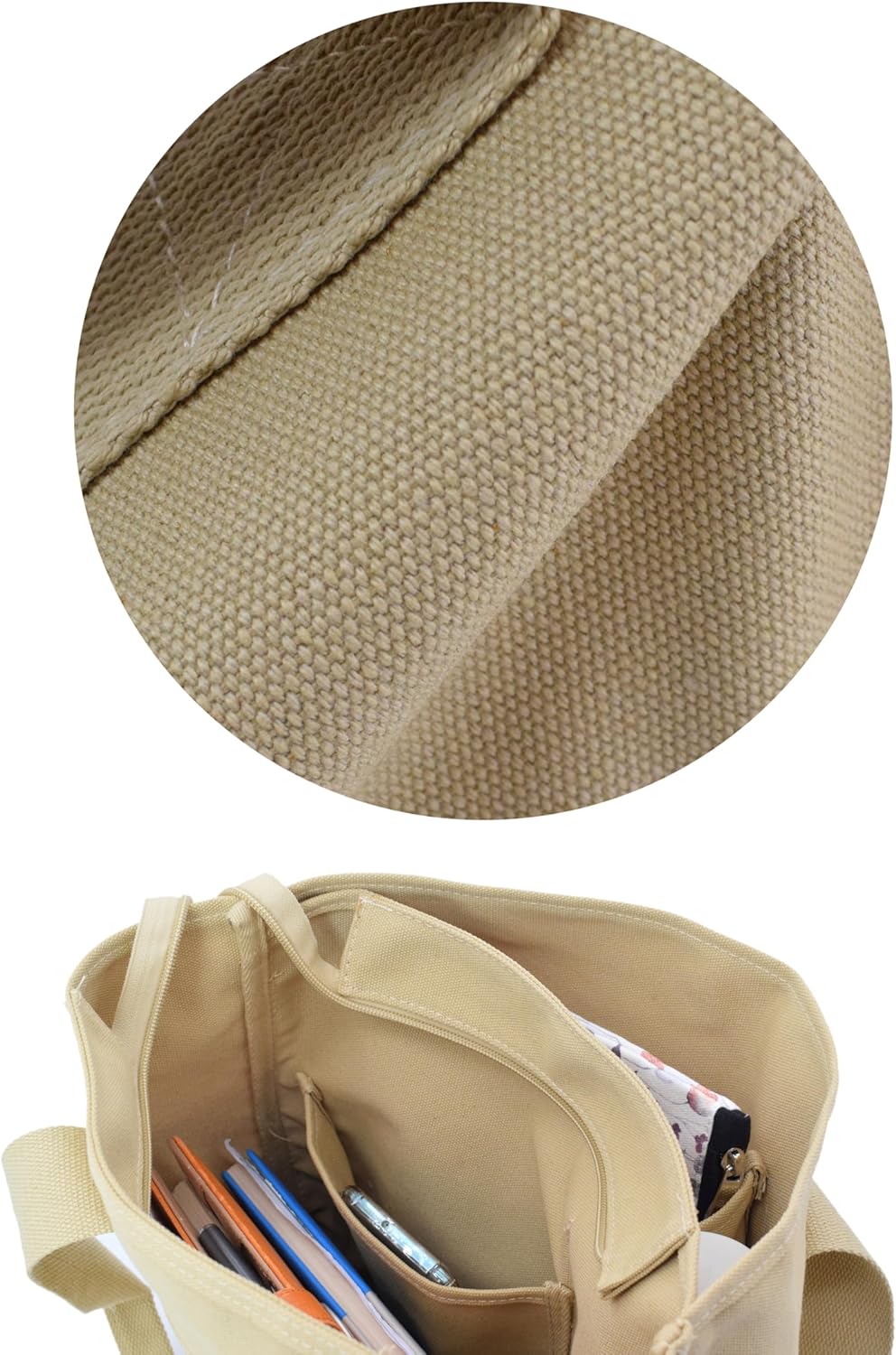 TeeYee 16oz Canvas Tote Bag Casual Multi pockets Handbags Large Capacity Shopping Shoulder Bag with Pocket Bags Work Purses | Shopper bag, Zipper pockets, Unsex design, Organized slots - Image 9