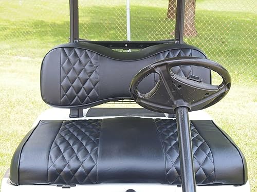 Vista 2 de Huskey - 4 fundas de asiento delantero para carrito de golf EZGO Medalist/TXT 94-13, costuras de diamante negro de dos tonos personalizados