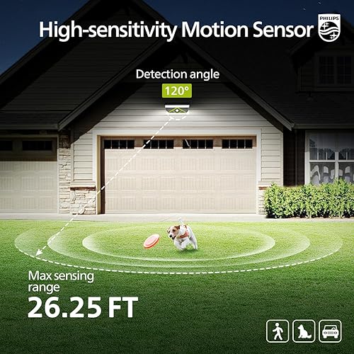 Miniatura 4 de Philips Luz de pared solar con sensor de movimiento para exteriores, 3 modos de iluminación, 5000 K IP54 impermeable, luz LED solar para garaje,