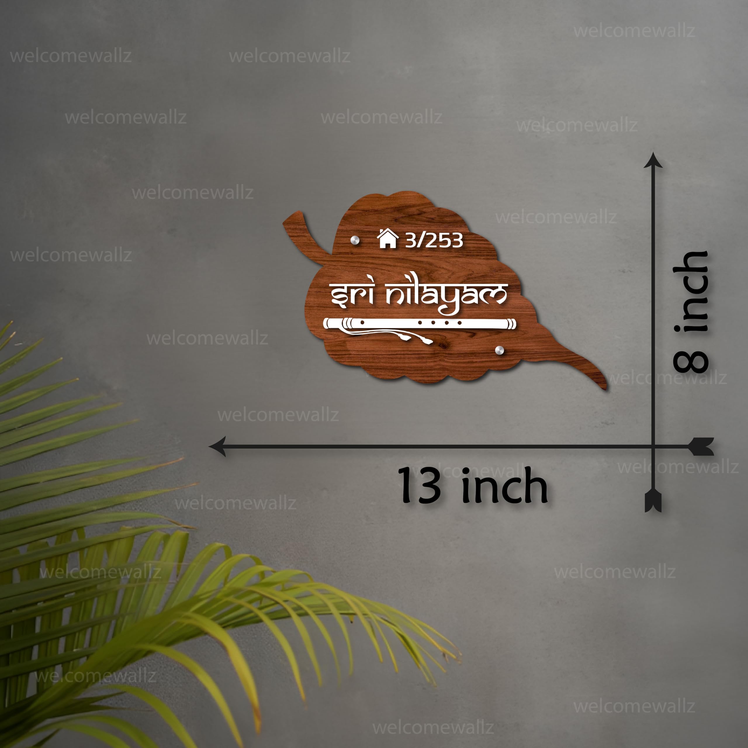 Welcomewallz Leaf Shape Name Plate For Home Entrance | Flat Door