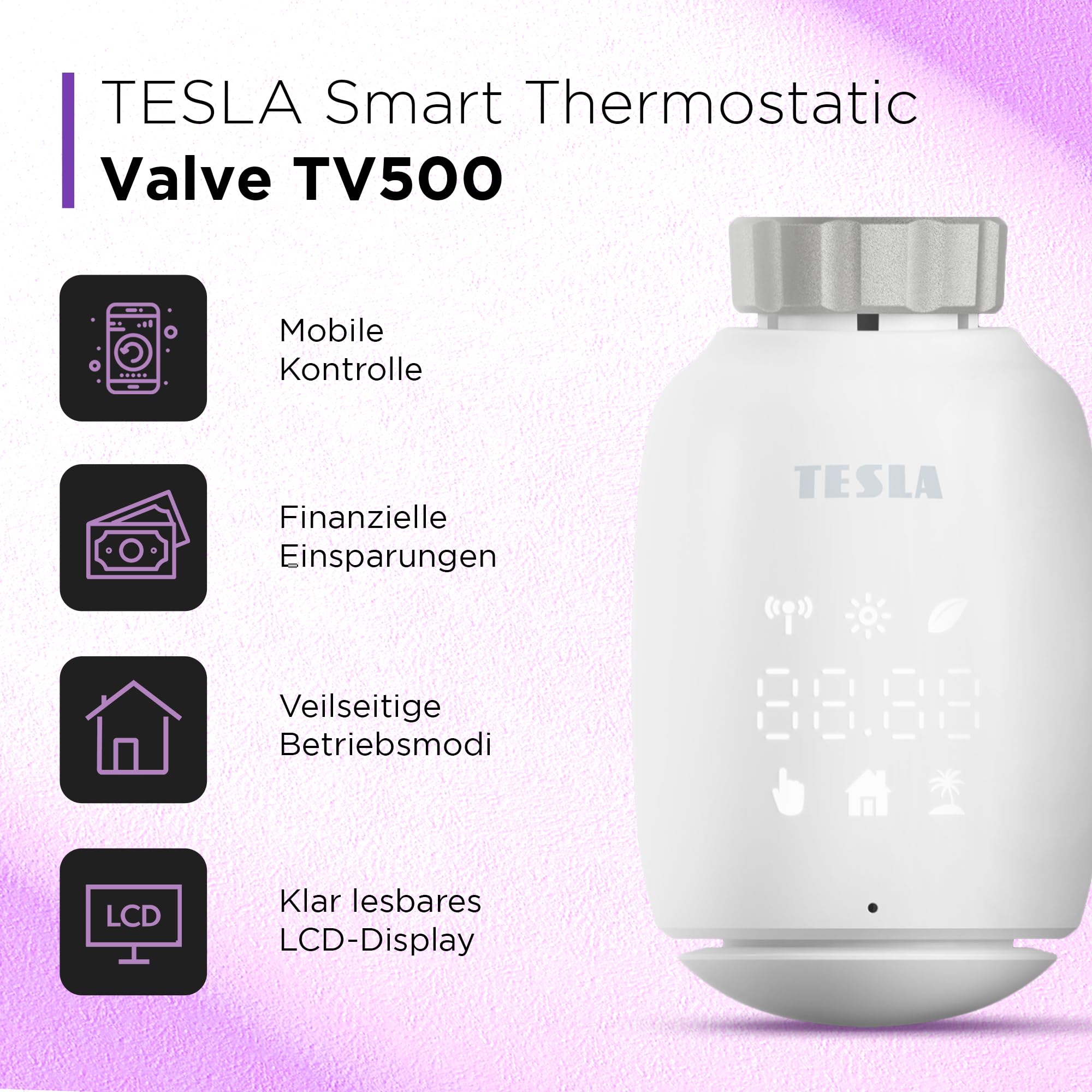 Tesla Smart Thermostatic Valve TV500 | Termostato elettronico compatibile con Amazon Alexa-Google Assistant | Valvola termostatica intelligente per risparmiare costi di riscaldamento (Smart