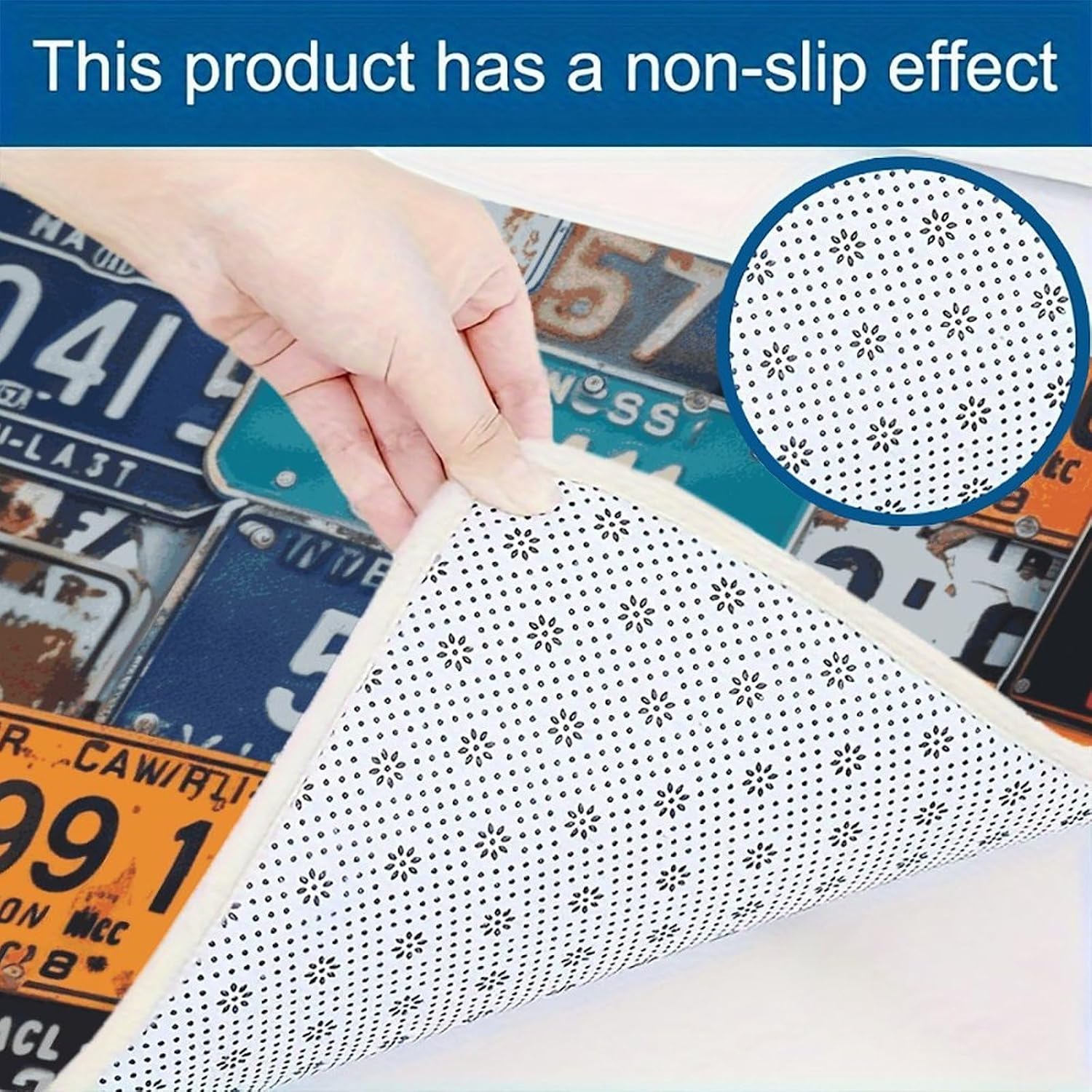 2-Piece Kitchen Mat Set - Soft Flannel Floor Rugs, 16"x24"+17"x47" Cushioned Anti-Fatigue Rug, License Plate Kitchen Runner Rug Absorbent Standing Mat for Bathroom Laundry Sink