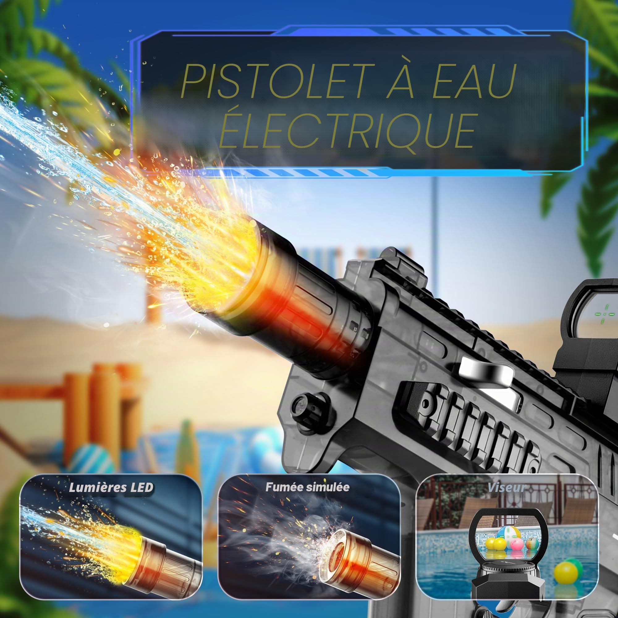 Pristar Pistolet à Eau Électrique 730 ML pour Adultes et Enfants