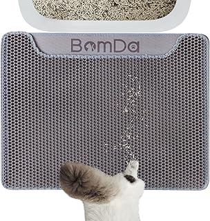 BomDa Cat Litter Mat, Large Kitty Litter Box Trapping Mat, Honeycomb Double Layer Urine & Waterproof, Washable Easy Clean, Scatter Control Litter Mats for Floor Less Waste, Anti-Slip (23" x 17", Grey)